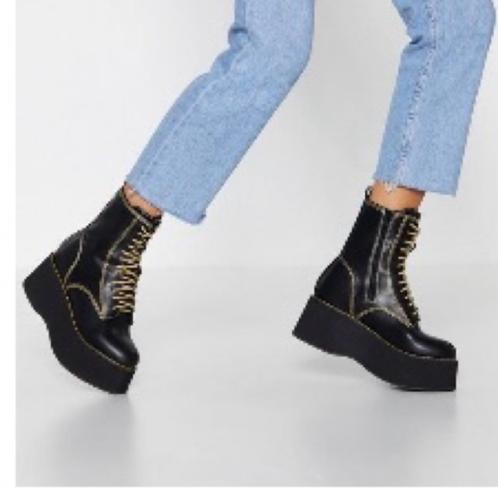 Nasty Gal Platform Biker Boot Black Size 8.5